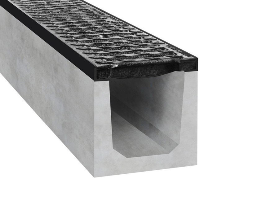 Spádový betónový žľab s liatinovou mrežou Gutta D400