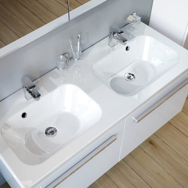 Ravak Dvojumyvadlo Chrome 120, s otvory pro baterie, s přepadem bílá